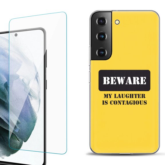 Slim-Fit Fashion Gel Phone Case for Samsung Galaxy S22  5G / S22 Plus 5G, with Tempered Glass Screen Protector, by OneToughShield ® - Laughter