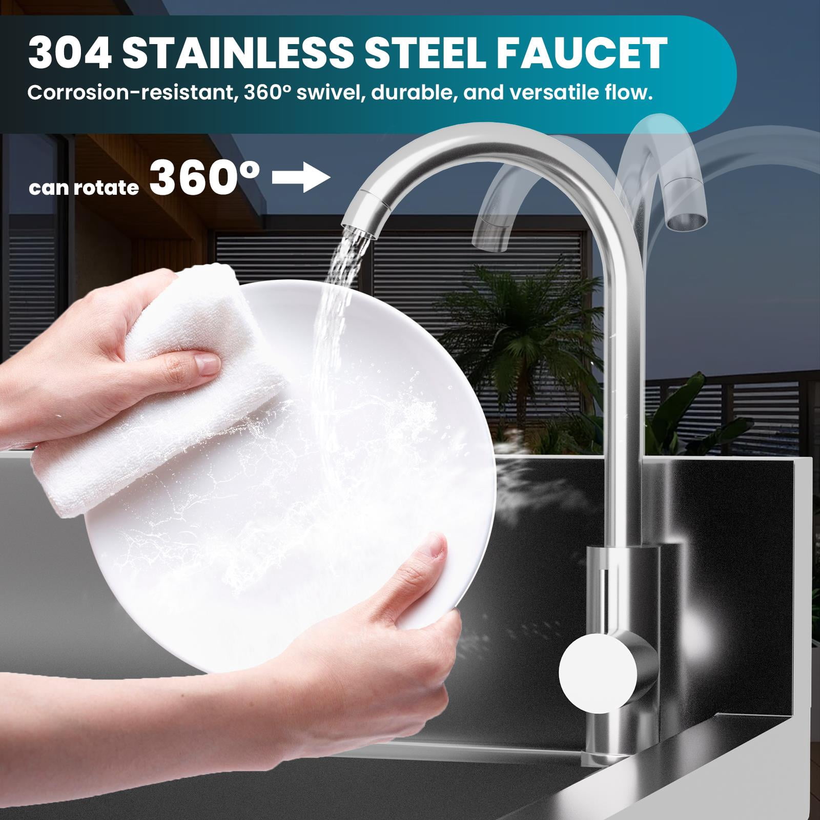Zhuotong Heavy Duty 47.3" Stainless Steel Utility Sink, Freestanding Single Bowl Sink with Prep Table & Swivel Faucet for Kitchen, Restaurant, Garage