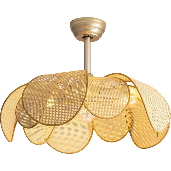 Rattan fandelier Ceiling Fans with Lights, Fandelier Chandelier Ceiling Fan and Remote,Boho,Flush Mount,Low Profile,for , Room,(25.5 Inch,6 Speed