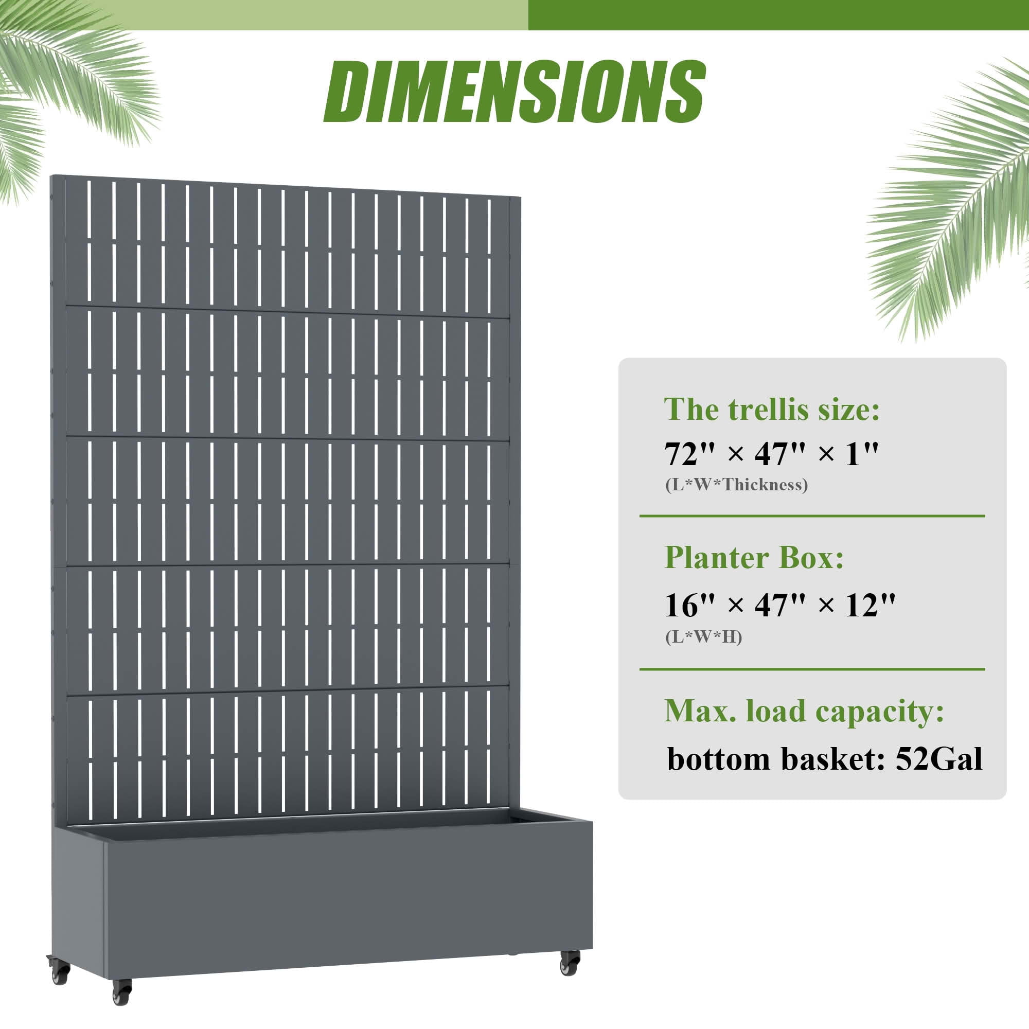 MAYEERTY 72X47" Metal Outdoor Cambrian Gray Privacy Screen with Planter Box for Backyard & Garden, 5 Piece Set