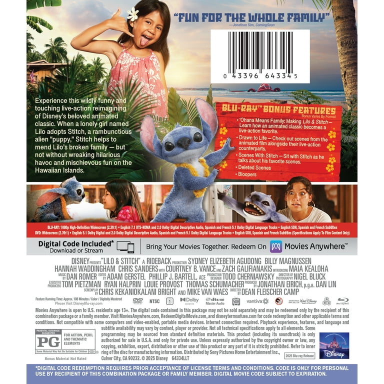 Lilo & Stitch (2025) (Blu-ray + DVD + Digital Copy) Walt
