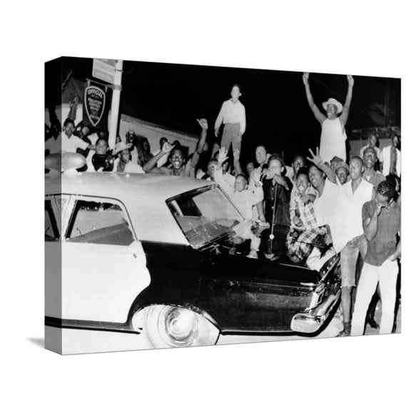 Art.com African American Jeer Police During the 1965 Watts Riots Stretched Canvas Print Wall Art, 16" x 12"