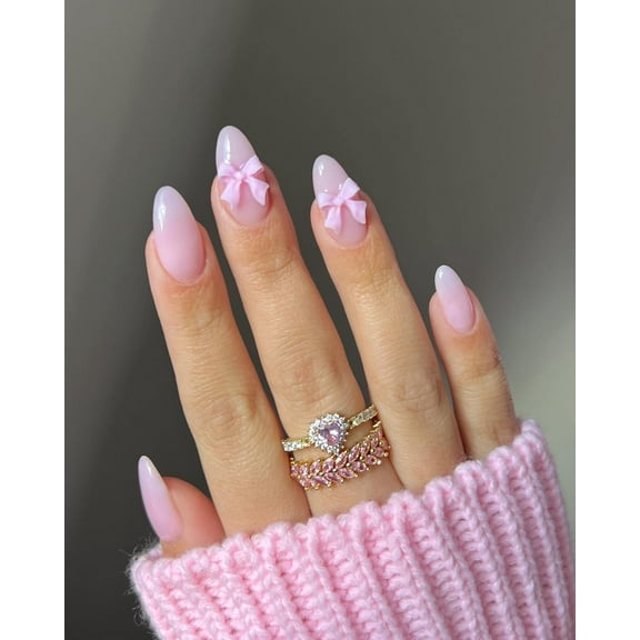 Y2K Press on Nails Medium Almond French Tip Fake Nails Full Cover Pink False Nails with Pink Black Star Designs Glossy Glue on Nails Acrylic Nails Artificial Nails for Women Girls 24Pcs Style4 24