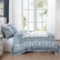 thumbnail image 5 of Bebejan Aquamarine Medallion 3 Piece Quilted Coverlet Set, Queen, Aqua Blue, 200 Thread Count, 100% Cotton Sateen, Reversible, 5 of 9