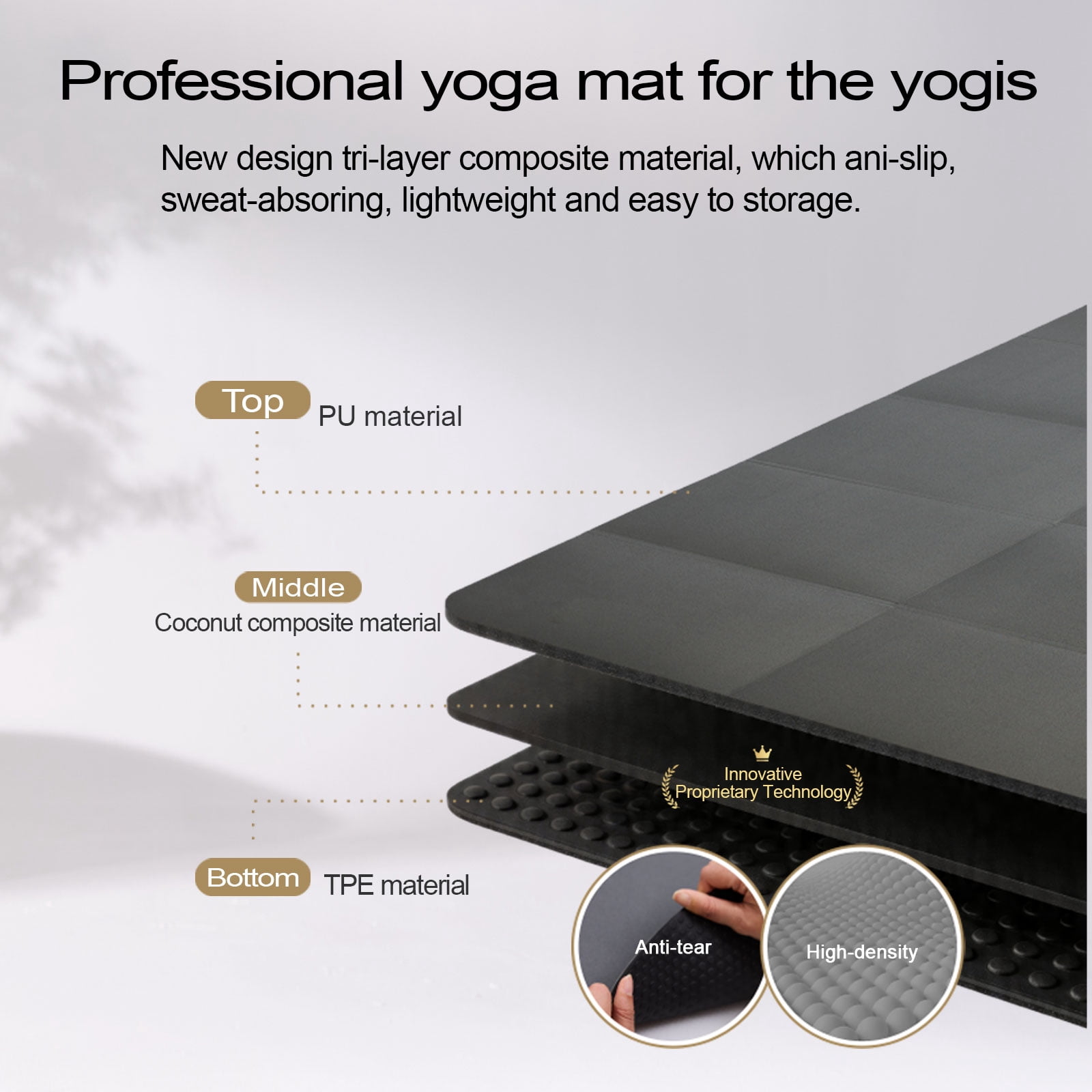 YR Travel Yoga Mat, Foldable Non-Slip Portable Exercise Mat for Hot Yoga, Pilates, HIIT, Home Gym, Workouts