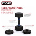 thumbnail image 3 of CAP  6-in-1 Adjustable Threaded Dumbbell with Foam Handle, Black/Blue -  Fast Adjust from 1 to 15 Pounds, 3 of 9