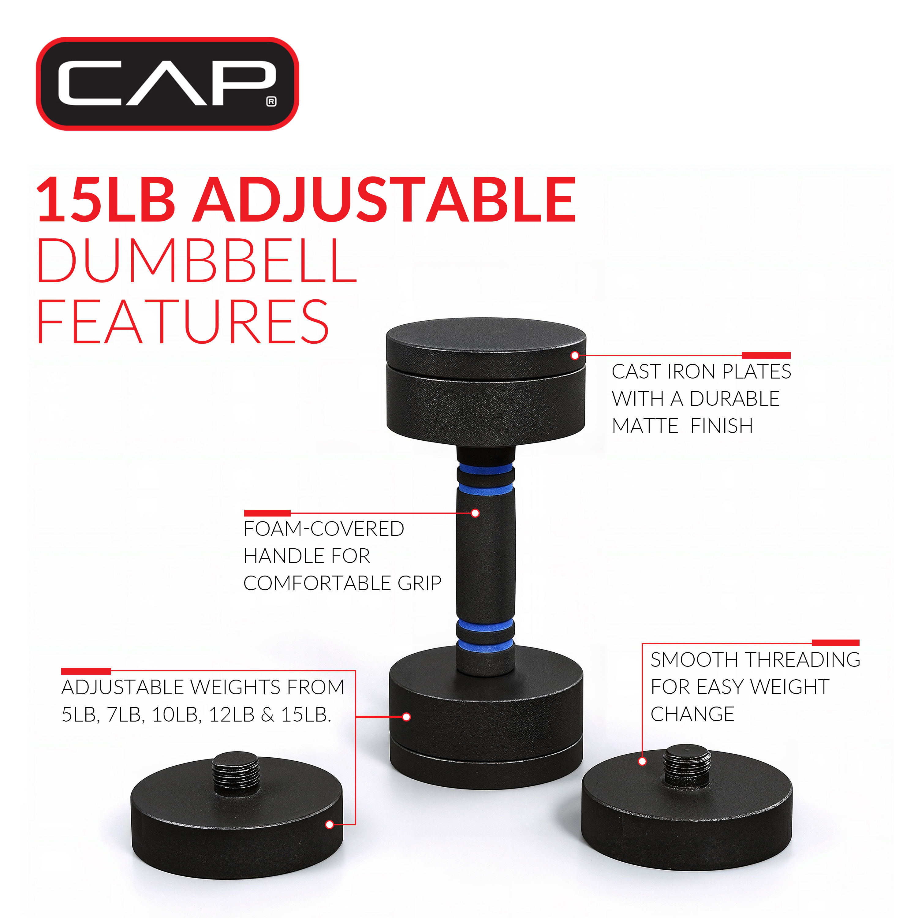 CAP Adjustable Threaded Dumbbell with Foam Handle photo 3