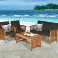 thumbnail image 3 of Costway 4PCS Patio Solid Wood Furniture Set Conversation Coffee Table W/Black Cushion, 3 of 11