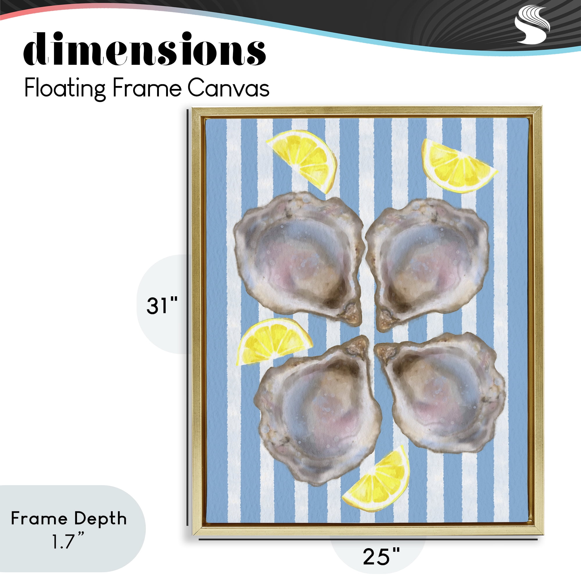 Stupell Industries Blue Stripe Oysters Gold Framed Floater Canvas Wall Art, design by Matthew Piotrowicz