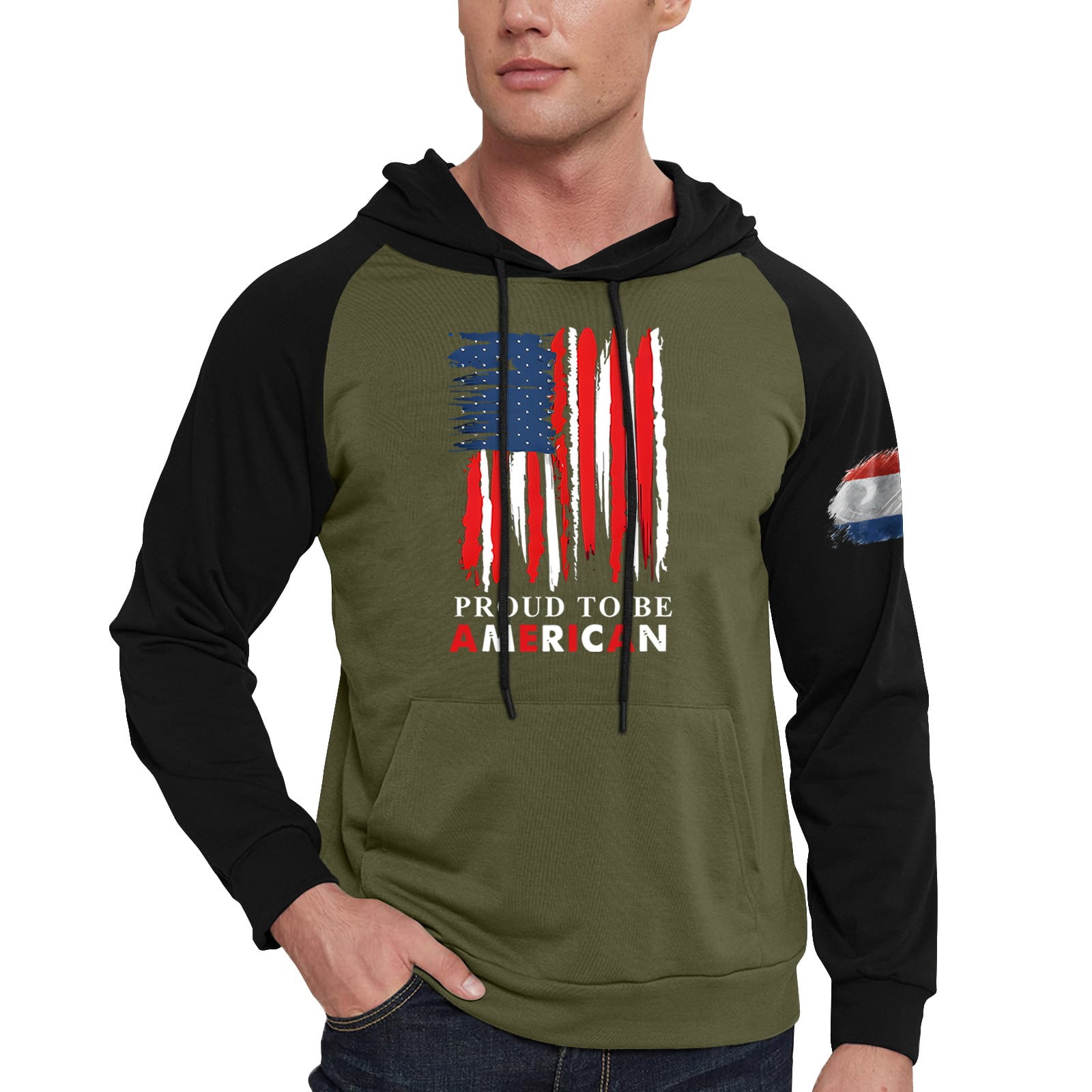 GIPQJK Graphic Hoodies for Men American Flag Print Hooded Sweatshirts Multicolor Panel Pullover Tops Big and Tall Usa Flag Design Patriotic Hoodies Sweatshirts with Pockets,Green 3XL