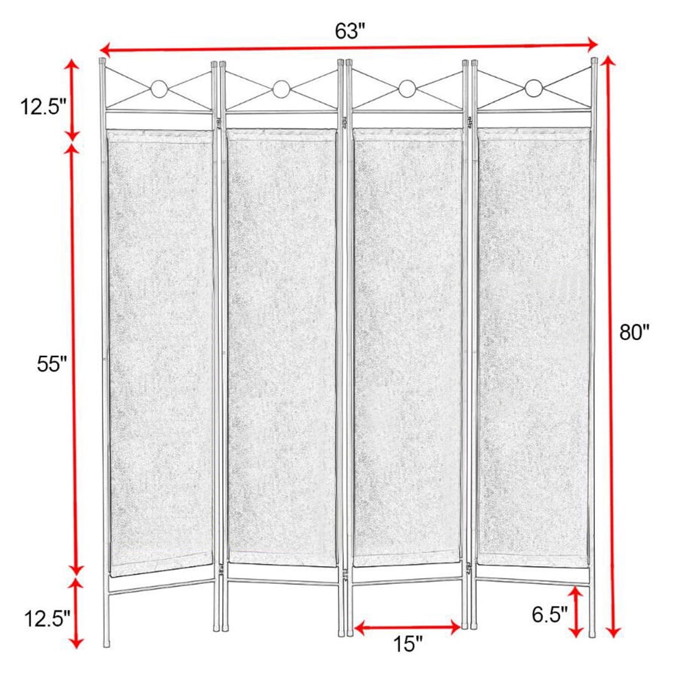 Kadyn 4 Panel Partition Room Separators Black, Folding Indoor Divider for Home, Office Room Divider for Living Room, Black