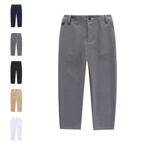 Quotay Boys Dress Pants Flat Front Adjustable Waist School Wear Formal Casual Trousers for Kids Boy'S Trousers 4-15 Years Grey,7-8 Years