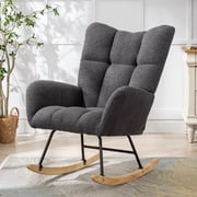 Leumius Rocking Chair Nursery,Teddy Upholstered Glider Rocker with High Backrest,Modern Rocking Accent Chairs Glider Recliner for Living Room, Nursery, Bedroom,Gray
