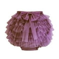 thumbnail image 2 of Fall Saving! HVOBTTY Toddler Tiered Mini Skirts, Kid's Pleated Short Skirts, Kids Girls Casual Solid Color Elastic Waist Mesh Bow Skirt Versatile Tiered Puff Skirts Purple, 1 Years, 2 of 3