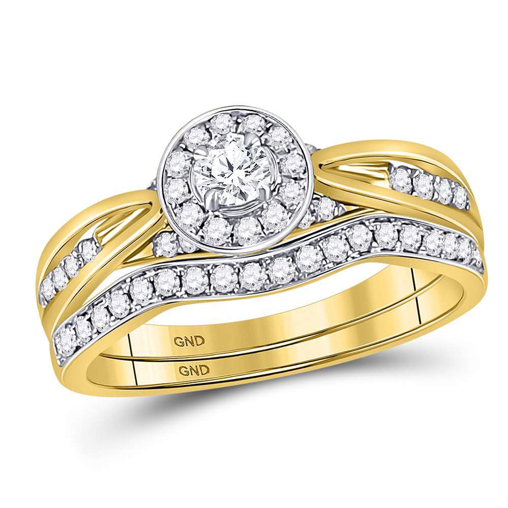 14kt Yellow Gold Womens Round Diamond Bridal Wedding Engagement Ring Band Set 1 2 Cttw