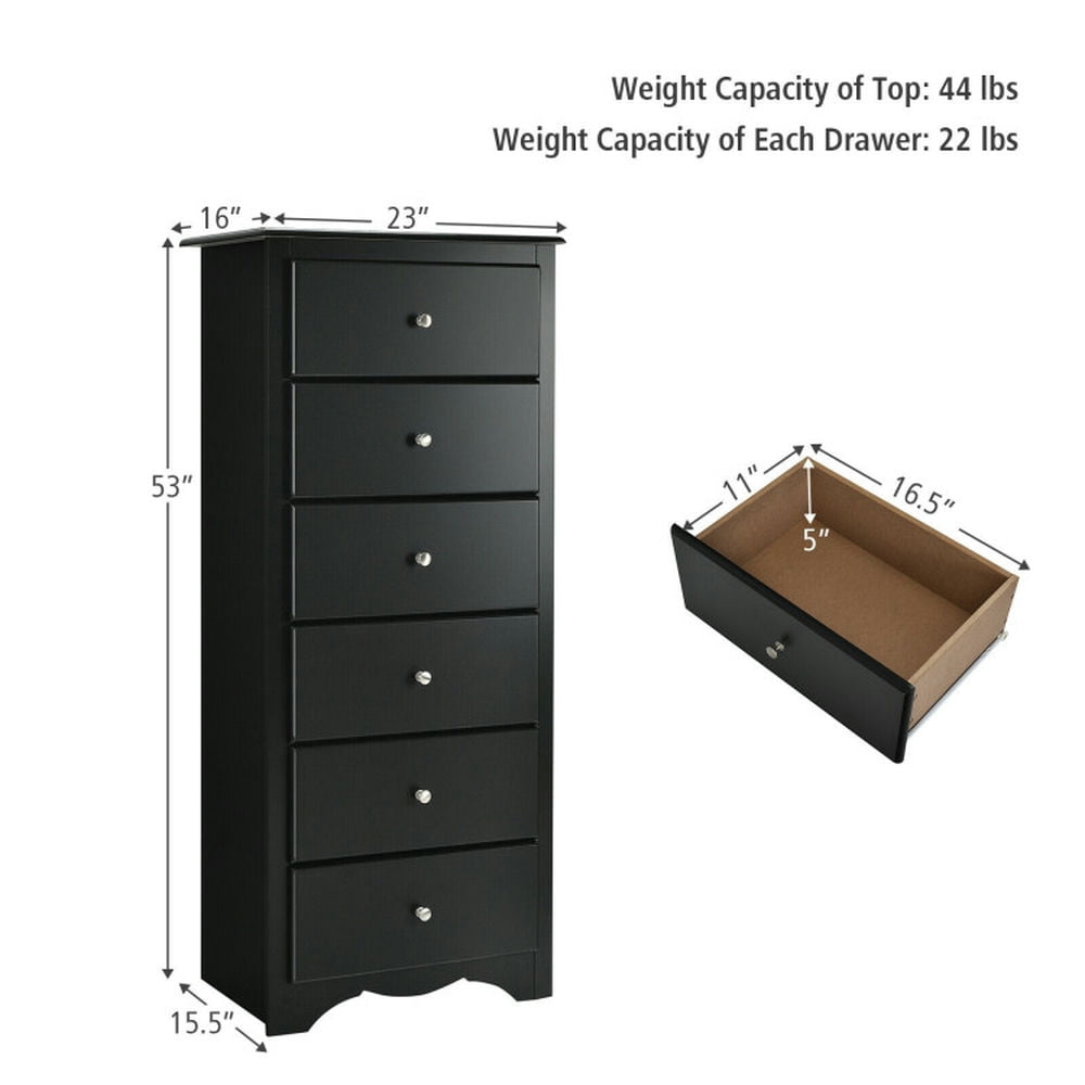 Finihen Storage Cabinet, Bathroom Floor Cabinet, 6 Drawers Chest Dresser Clothes Storage Bedroom Furniture Cabinet, for Bathroom, Living Room, Bedroom, Black