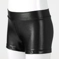 thumbnail image 4 of Doomiva Kid Girl Shiny Metallic Yoga Shorts High Waist Booty Shorts Jazz Modern Dance Bottoms Black 160, 4 of 8