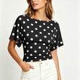 thumbnail image 5 of SSZMDLB Women Polka Dot T-Shirts Short Sleeve Round Neck Ruched Casual Slim Fit Summer Tops Fashion Tee Shirt Travel Outfits Workout Clothes, Black L, 5 of 8