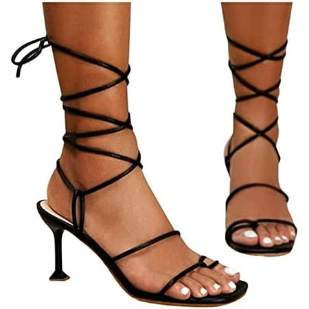 

High Heel Boots For Women Womens Strappy Lace up Heels Sandals Sexy High Heeled Ankle Strap Summer Dress Shoes Silver Size 7.5