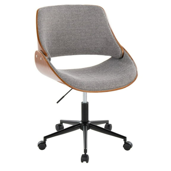 LumiSource Fabrizzi Office Chair in Black Metal, Walnut Wood, Grey Fabric color