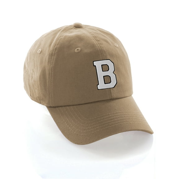 custom dad hat a-z initial raised letters classic baseball cap - khaki hat with black white letter