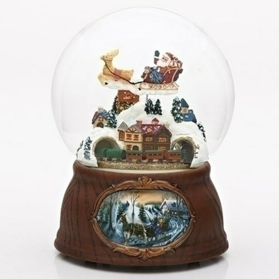 Roman 6.25" Santa with Train Christmas Musical Snow Globe