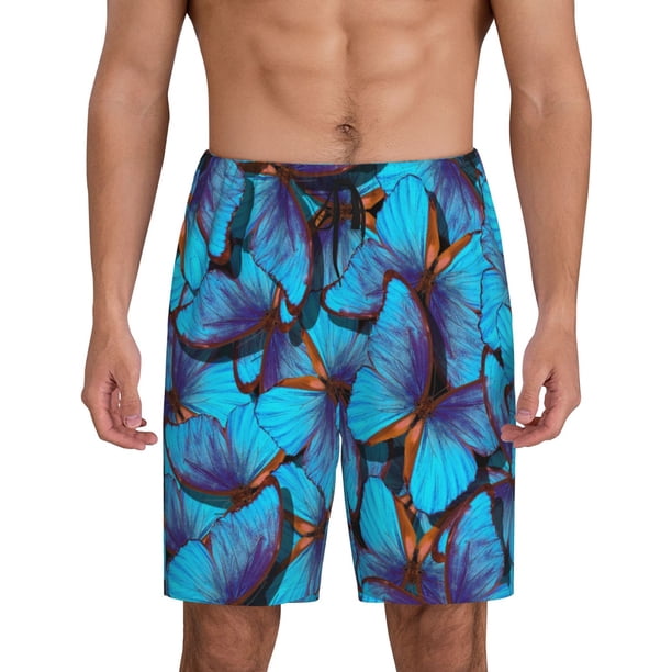 Fotbe Blue Butterflies Pantalones Cortos de Pijama para Hombre, Ropa de Dormir, Pantalones de Pijama Cortos para Hombre-Small