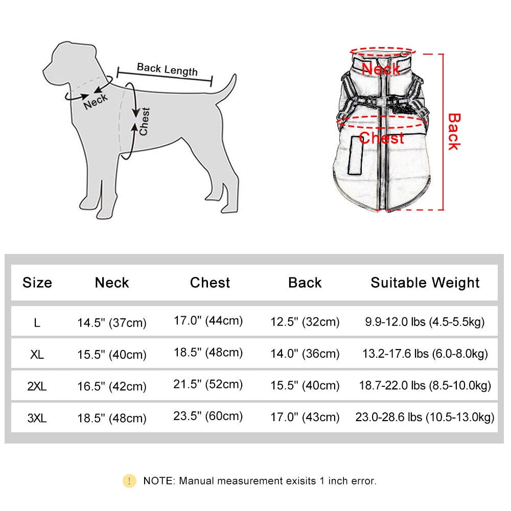 Didog Dog Jacket With Harness Warm Dog Clothes Waterproof Puppy Coat Chihuahua French Bulldog