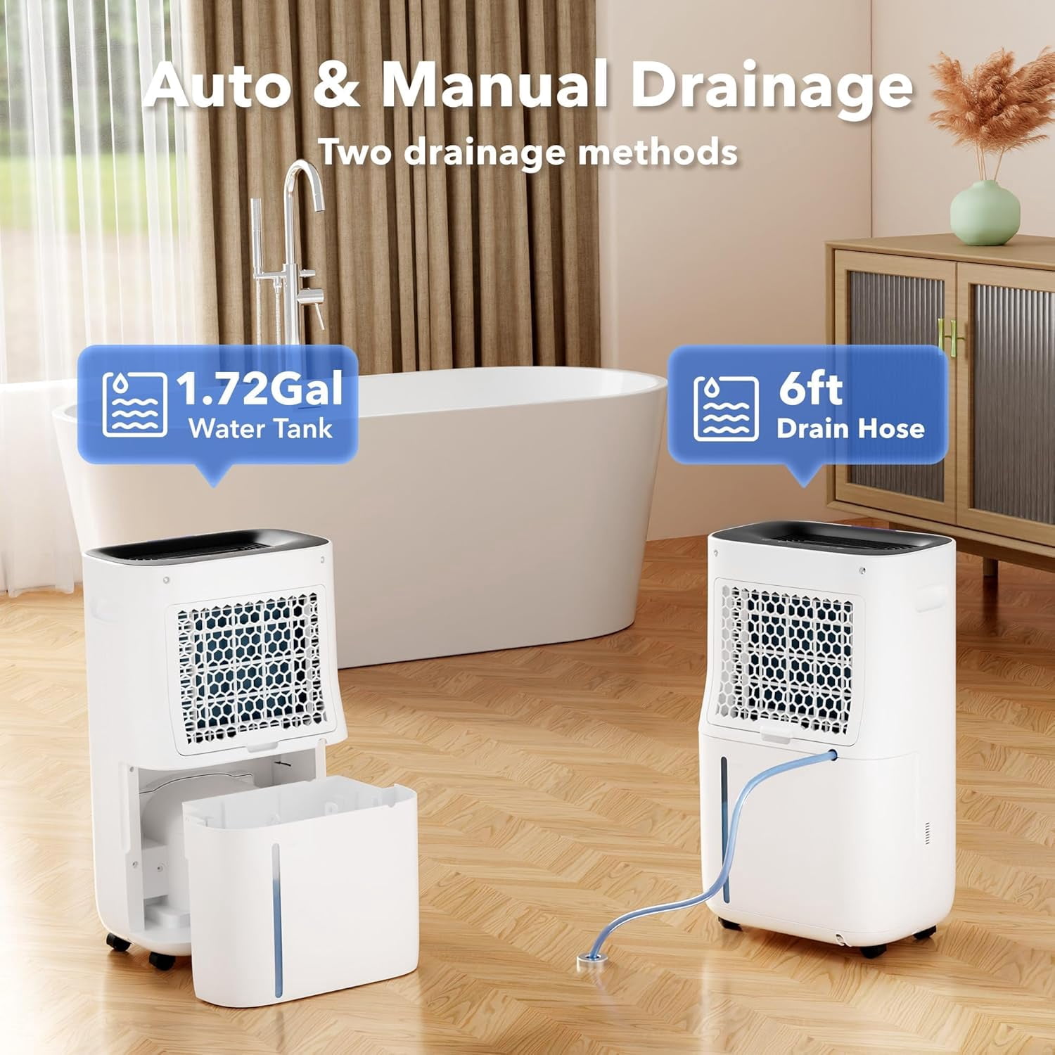 HBN Max 80 Pint Smart Dehumidifier for Home, 4500 Sq.ft Efficient Dehumidifier with Drain Hose, 1.71 Gallon Water Tank, Intelligent Humidity Dehumidifiers for Basement, Bedroom, Bathroom