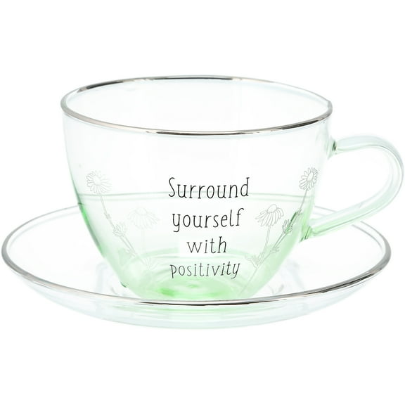 Positivity - 7 oz Glass Teacup and Saucer