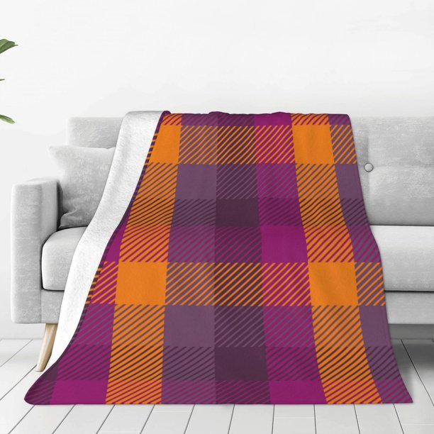 Balery Purple Yellow Buffalo Plaid Manta de Felpa Suave y Acogedora – Cobija de Franela Aterciopelada para Cama, Lavable y Cálida para Sofá, Mascotas, Transpirable-60"x50"