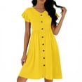 thumbnail image 4 of Guieoi Summer Dresses for Women 2026 Fashionable Solid-Color Flowy-Sleeve V-Neck Waist-Cinched Dress Yellow XXL, 4 of 8
