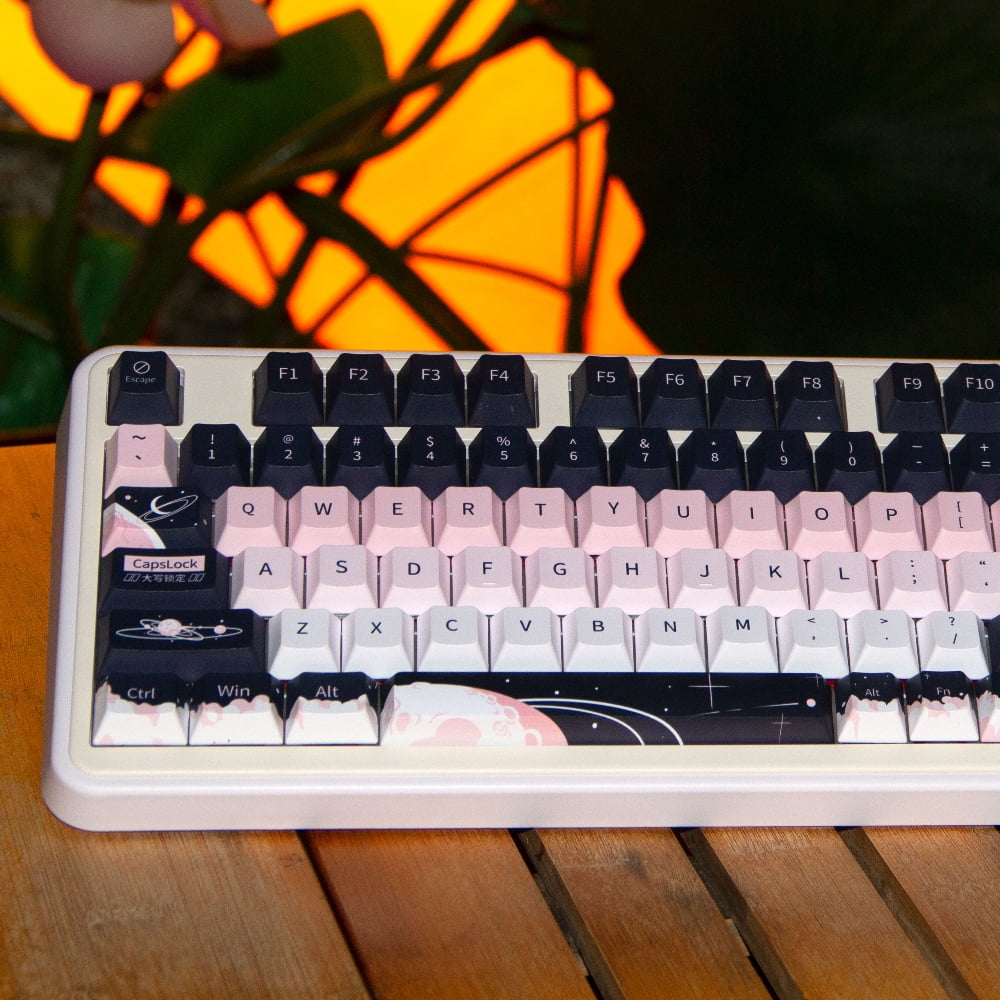 Planet Escape Keycap Pbt Full Five-Sided Thermal Sublimation 120 Key Moa Pink Black Keycap