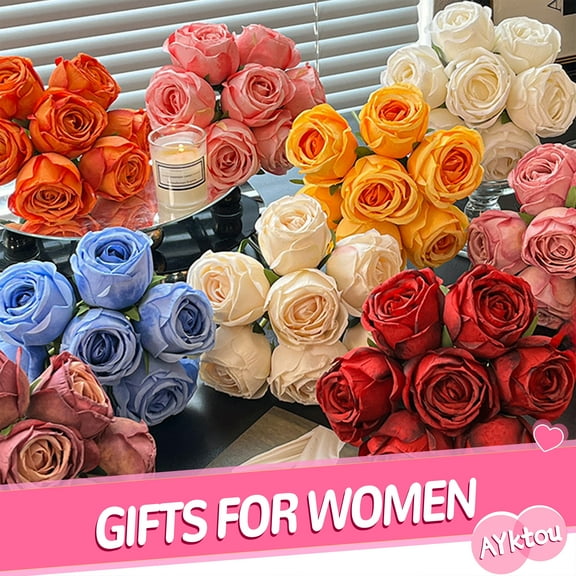 AYktou Fake Flowers Rose Bouquet-Mothers Day Gifts & Fathers Day Gifts,1 pcs Artificial Flowers Fake Roses Silk Flower Bouquet for Wedding Home Office Party Valentines Day Teacher Appreciation Gifts