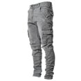 thumbnail image 1 of 3 estilos hombres elástico rasgado ajustado Biker bordado estampado Jeans desgastado agujero tapado Slim Fit Denim rayado alta calidad Jean, 1 of 5