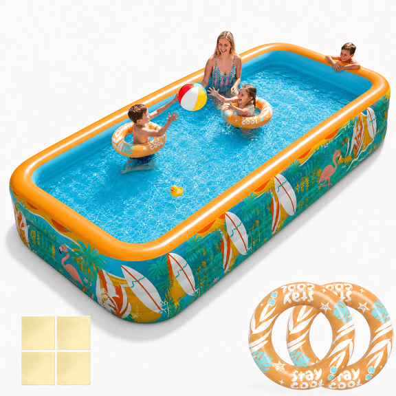 JoyStone Inflatable Pool for Kids and Adults, 120" x 72" x 22" Thickened Family Swimming Pool Paddling Pool with 2 Pool Floats, Summer Water Toy for Backyard, Garden