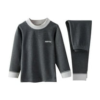 CYRBOKO Base Layer Sets for Boys, Long Sleeve Winter Elastic Waist Cotton Underwear sets Black Size 5-6 T