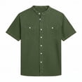 thumbnail image 5 of Hesxuno Men Fashion Button Down Shirts Mandarin Collar Denim Short Sleeve Shirt Loose Fit Western Work Tops Casual Stretchy Cowboy Blouses with Pockets Army Green M, 5 of 5
