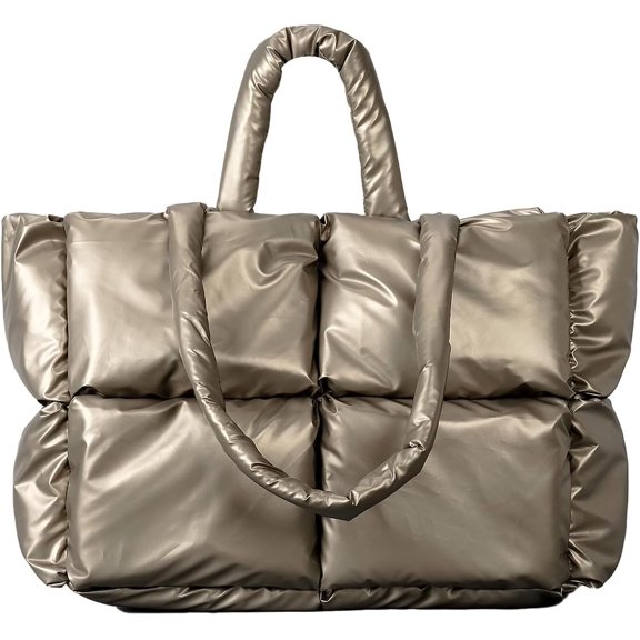 LinYooLi Puffer Tote Bag, Large Puffy Bags for Women Light Winter Down Cotton Padded Quilted Tote Bag Shoulder Handbag Purse