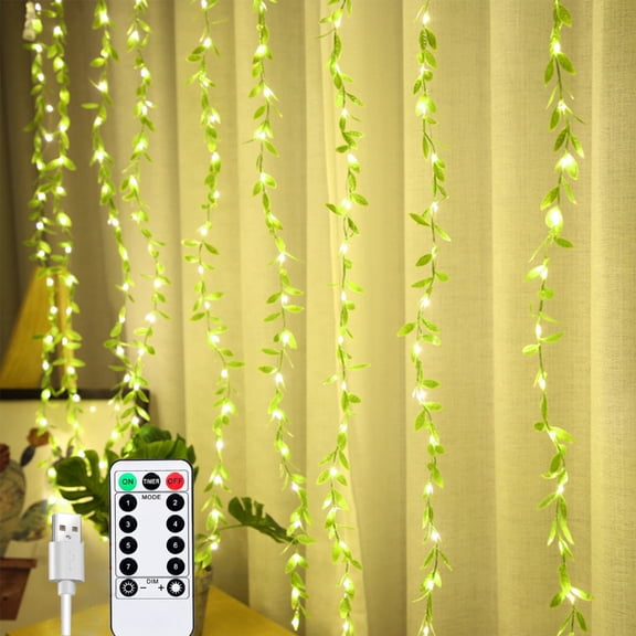 EGYMEN Leaf Lamp, Decorative Rattan LED Wall Light with Remote Control, Curtain Fairy Lights for Home Decoration, Wall-Mounted Ambient Lighting for Living Spaces