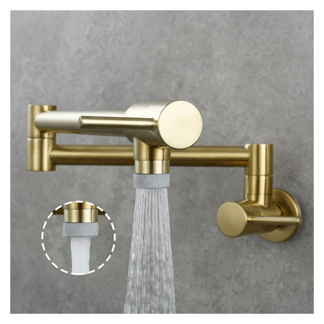 Brass Chrome Kitchen Faucet Dual Handle Kitchen Tap Wall Mounted Folding Double Handle Single Cold Water Tap ,Easy to Install