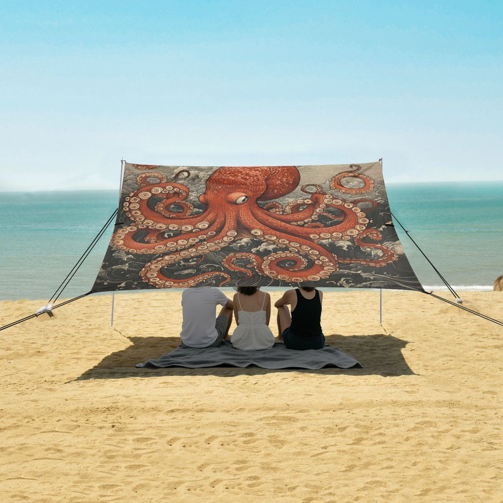 Wobogo Giant Octopus Beach Tent Camping Sun Shelter 110 x 125in UPF50+ Outdoor Shade for Trips Fishing Picnics