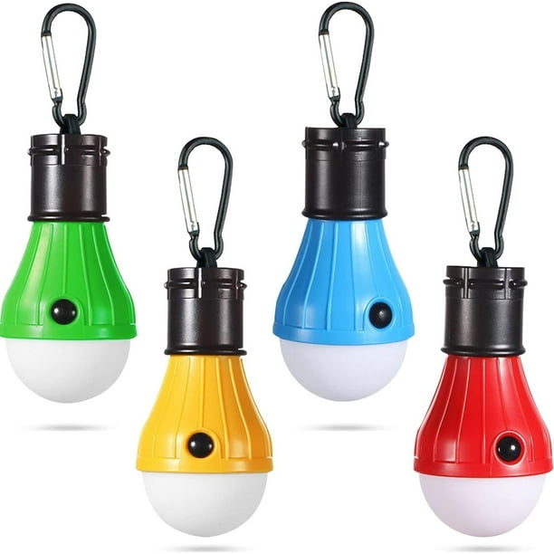 Linterna LED para tienda de campaña, bombilla de emergencia portátil impermeable para exteriores, alimentada por batería con gancho de clip, (4 paquetes)