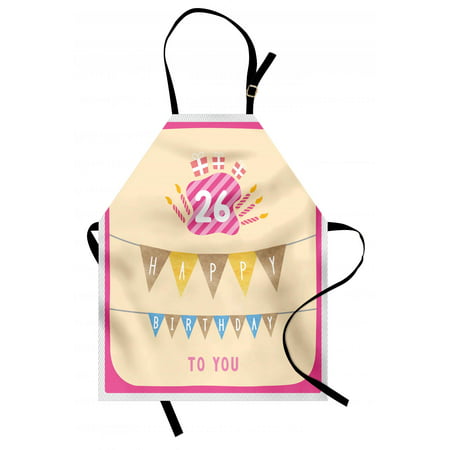 26th Birthday Apron Anniversary Flag with Best Wishes Message Life Modern Design Print, Unisex Kitchen Bib Apron with Adjustable Neck for Cooking Baking Gardening, Peach and Hot Pink, by (Best Wishes For Anniversary Messages)