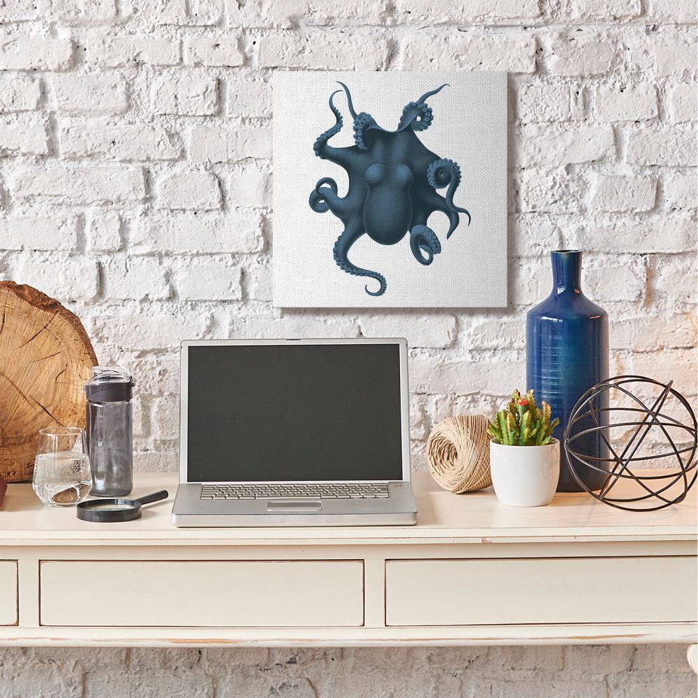 Stupell Industries Minimal Blue Octopus Marine Life Sea Creature Canvas Wall Art Design by Seven Trees Design