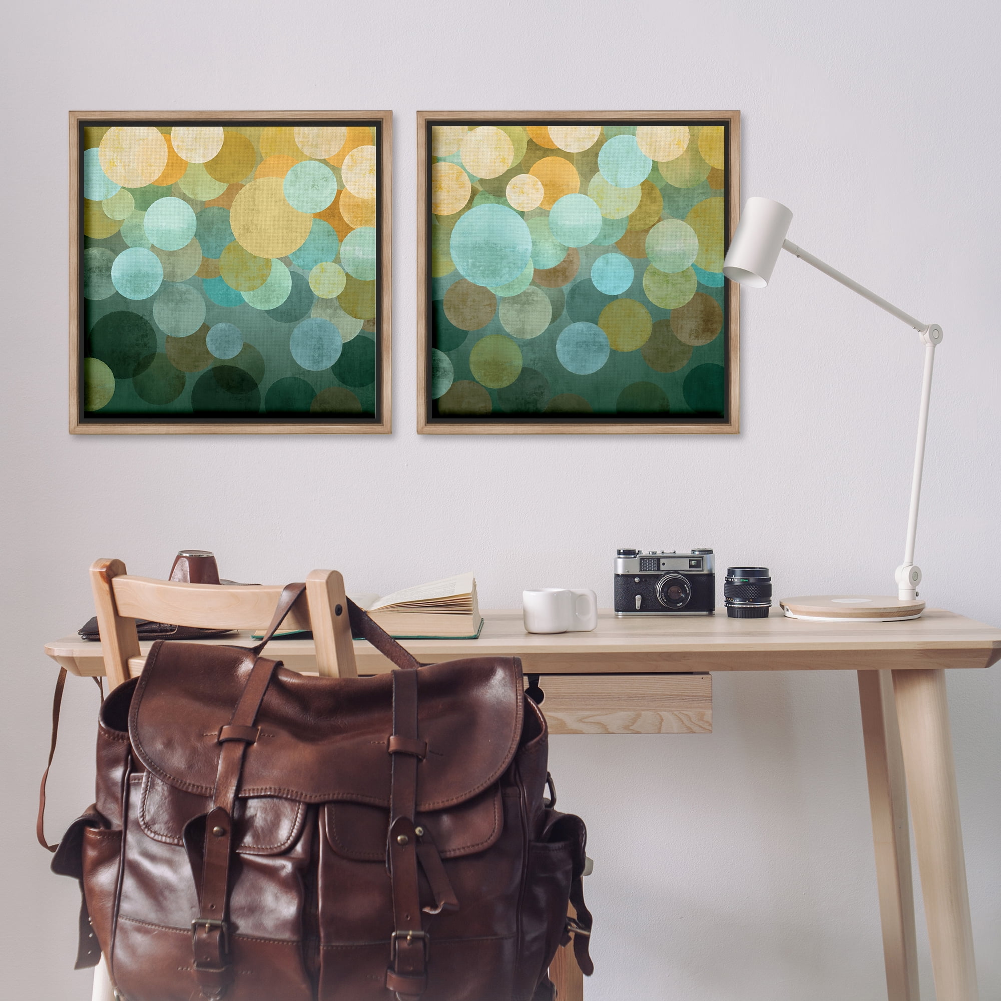 Stupell Industries Overlapping Circles Abstract Abstract Painting Brown Floater Framed Canvas Art Print Wall Art, 25 x 25, Set of 2