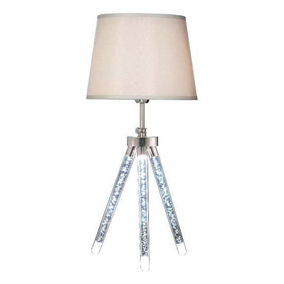 Benjara 28" Table Lamp- LED Tripod Base- Acrylic & S& Chrome Finished Metal