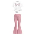 thumbnail image 3 of Girls Casual Outfit With Bow Print Flared Pants Two Piece Sets Clothes, 3 of 5