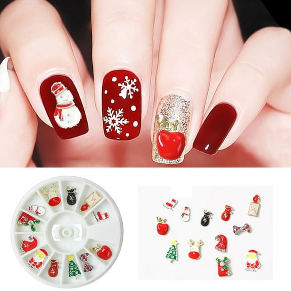 Christmas Nail Charms Colorful Mini Snowman Xmas Tree Nail Art Charms Reindeer Bell Santa Nail Diamonds Resin 3D Santa Claus Elk Nail Art Rhinestones Gems Jewelry for Women DIY