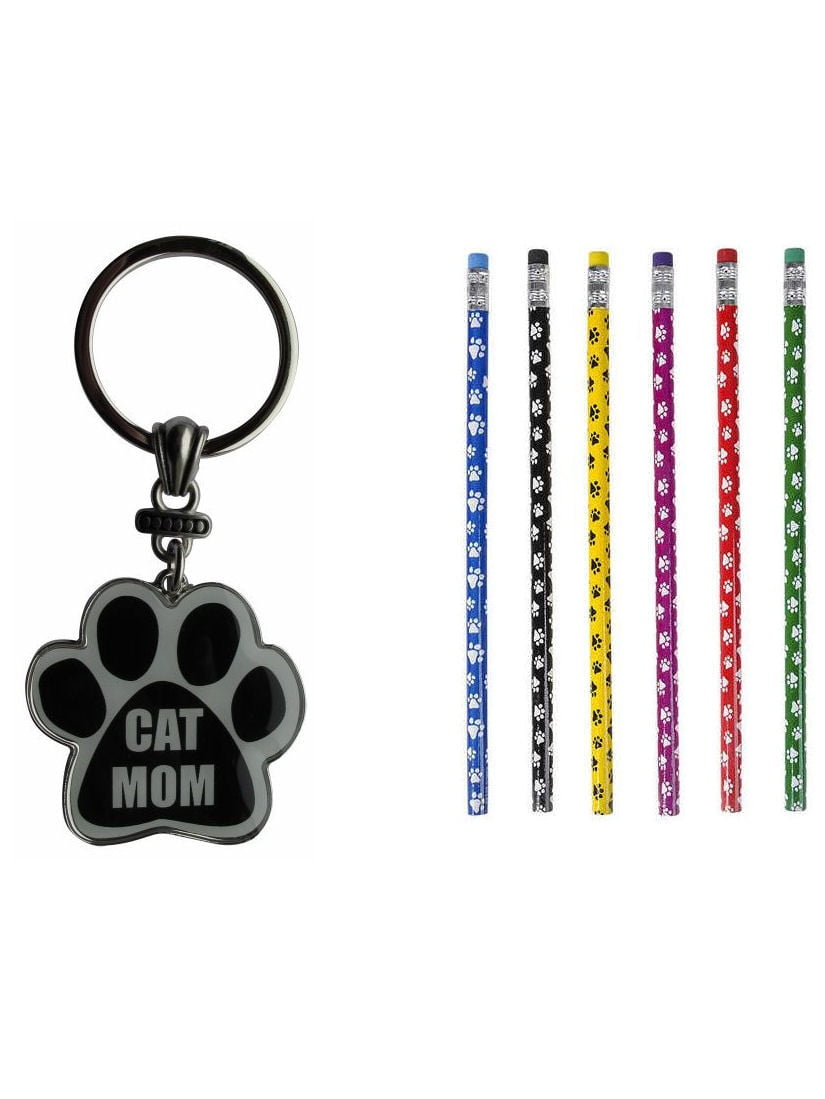 NEW "Cat Mom" Paw Print Keychain 